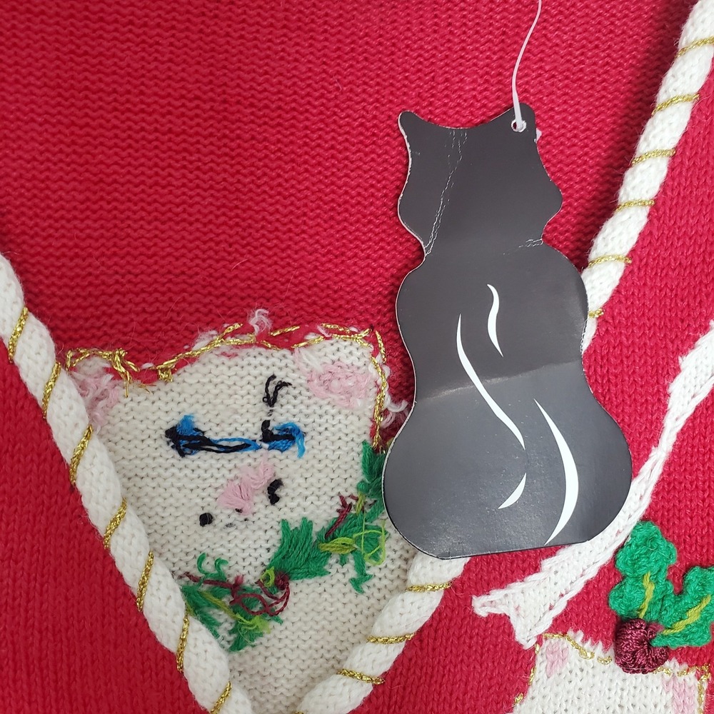 Storybook Knits Sweater Womens 2XL Red Christmas Siamese Cat Cardigan NWT - Picture 4 of 7